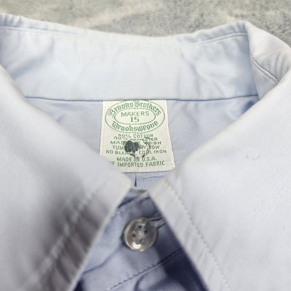 Vintage Brooks Brothers Makers Brooksweave Shirt Mens 15 Blue Short Sleeve USA - Picture 2 of 9